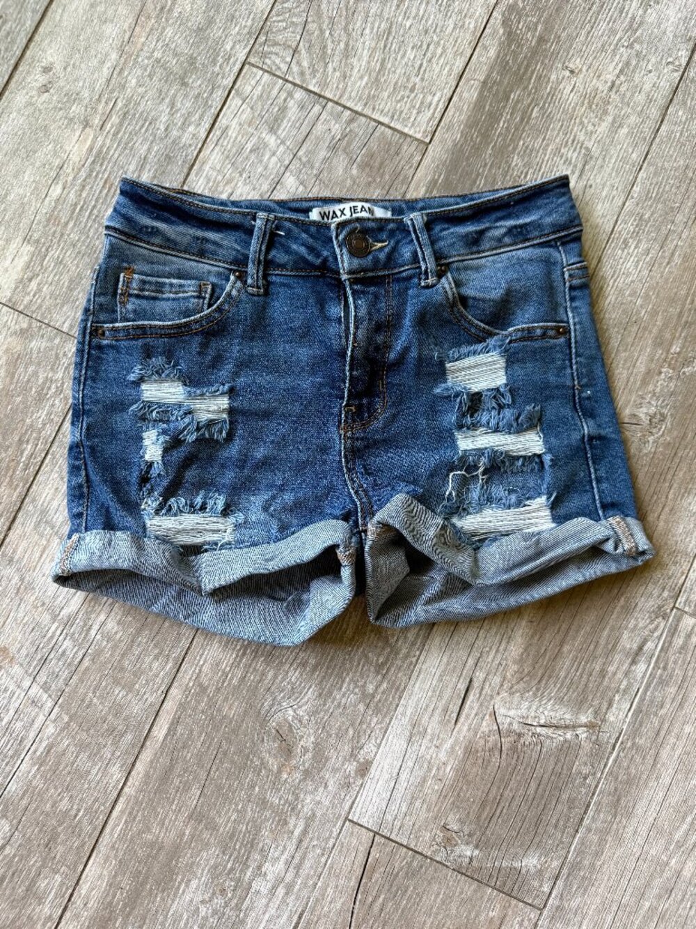 Wax Jean Dark Wash Rolled Jean Shorts